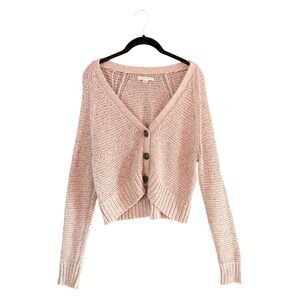 American Eagle Outfitters Pink Cardigan Sweater with Chunky Knit and V-Neck